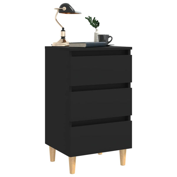 Bedside Tables Bed Cabinets With Solid Wood Legs 2 Pcs Black 40X35x69 Cm