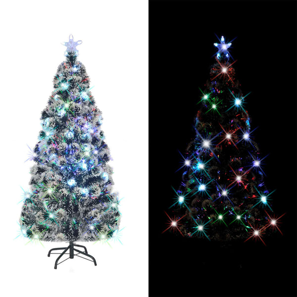 Seasonal Decorations Pre Lit Christmas Tree Green And White 150 Cm Fibre Optic