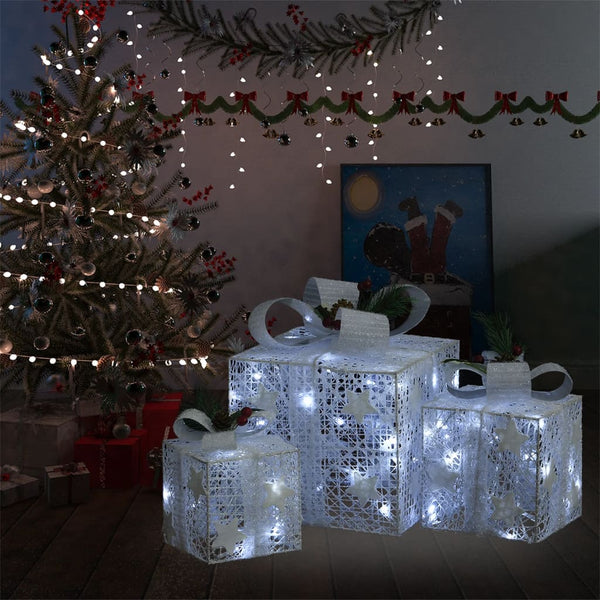 Seasonal Decorations Decorative Christmas Gift Boxes 3 Pcs White Outdoor Indoor