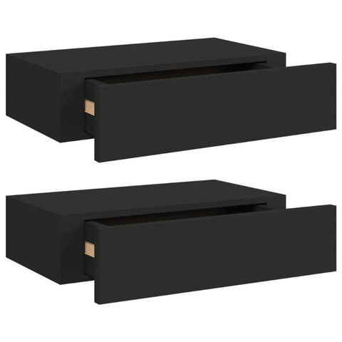 Bookshelves Wall Mounted Drawer Shelves 2 Pcs Black 40X23.5X10cm Mdf