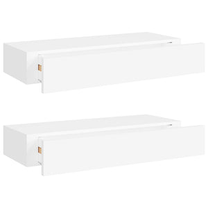 Bookshelves Wall Mounted Drawer Shelves 2 Pcs White 60X23.5X10cm Mdf