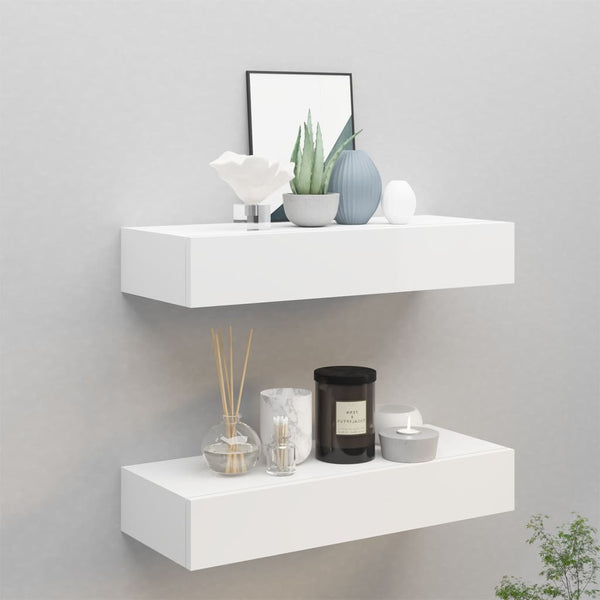 Bookshelves Wall Mounted Drawer Shelves 2 Pcs White 60X23.5X10cm Mdf