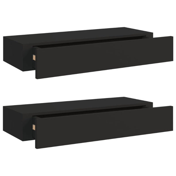 Bookshelves Wall Mounted Drawer Shelves 2 Pcs Black 60X23.5X10cm Mdf