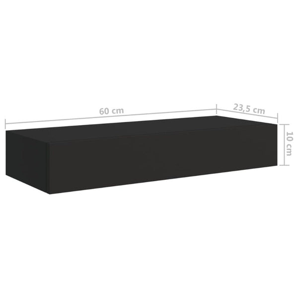 Bookshelves Wall Mounted Drawer Shelves 2 Pcs Black 60X23.5X10cm Mdf