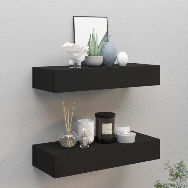 Bookshelves Wall Mounted Drawer Shelves 2 Pcs Black 60X23.5X10cm Mdf