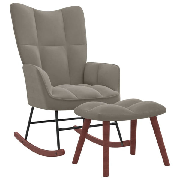 Chairs Rocking Chair With A Stool Light Grey Velvet