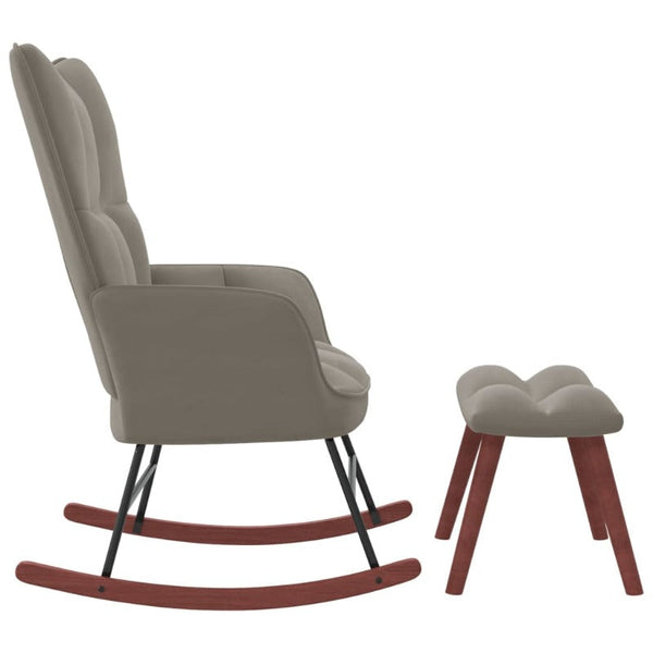 Chairs Rocking Chair With A Stool Light Grey Velvet