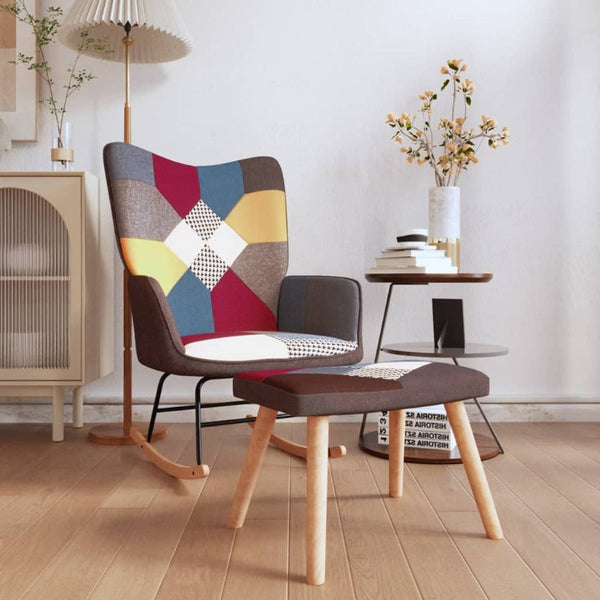 Chairs Rocking Chair With A Stool Patchwork Fabric