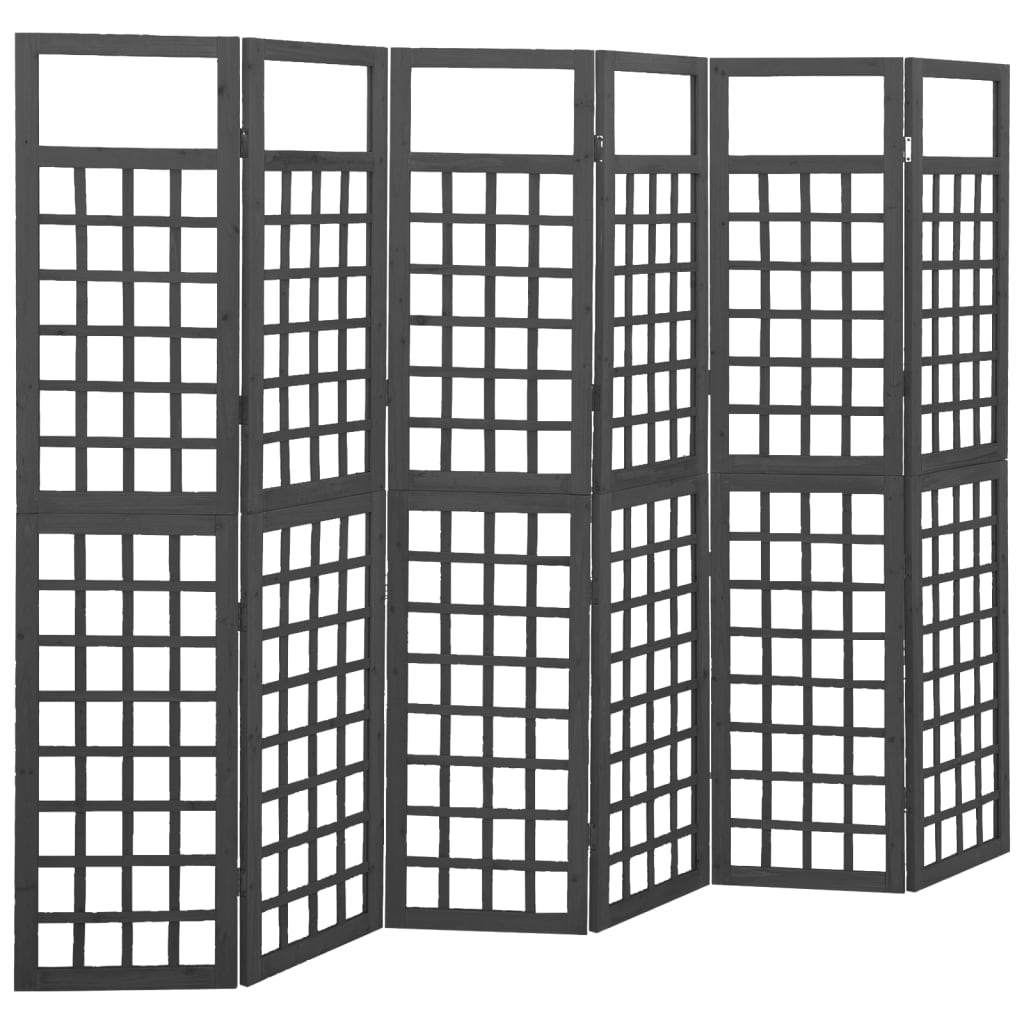 Screens & Room Dividers 6 Panel Room Divider/Trellis Solid Fir Wood Black 242.5X180 Cm