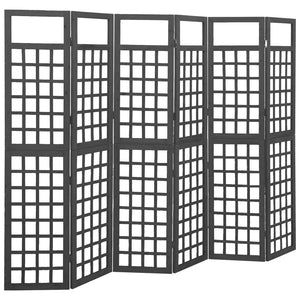 Screens & Room Dividers 6 Panel Room Divider/Trellis Solid Fir Wood Black 242.5X180 Cm