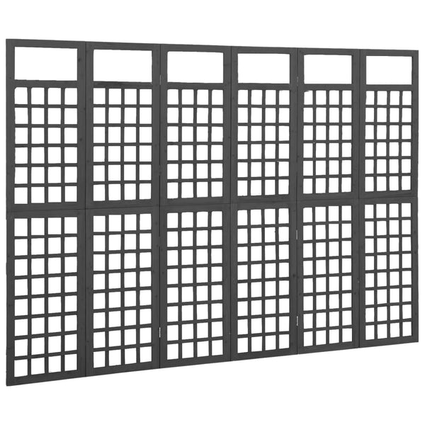 Screens & Room Dividers 6 Panel Room Divider/Trellis Solid Fir Wood Black 242.5X180 Cm