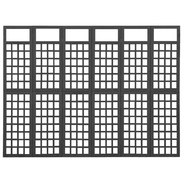 Screens & Room Dividers 6 Panel Room Divider/Trellis Solid Fir Wood Black 242.5X180 Cm