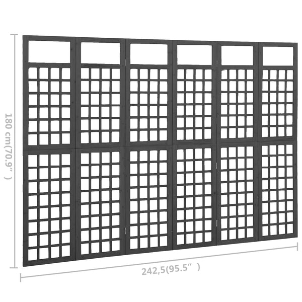 Screens & Room Dividers 6 Panel Room Divider/Trellis Solid Fir Wood Black 242.5X180 Cm