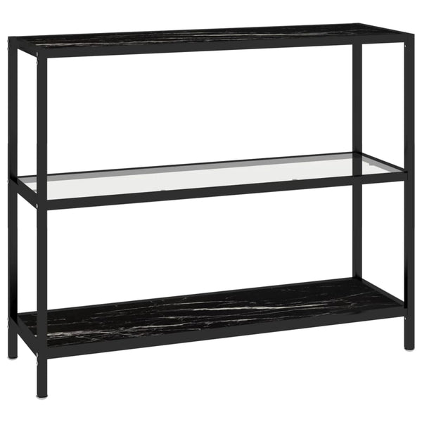 Tables Shelf Transparent And Black Marble 100X36x90 Cm Tempered Glass