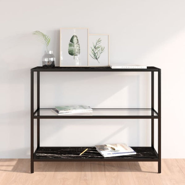 Tables Shelf Transparent And Black Marble 100X36x90 Cm Tempered Glass