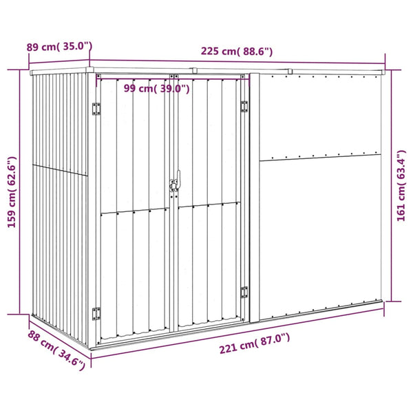 Sheds Summerhouses Carports Garden Tool Shed Grey 225X89x161 Cm Galvanised Steel