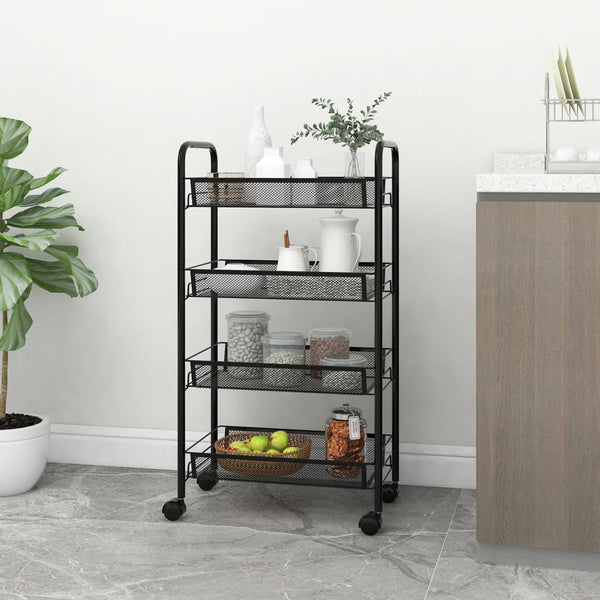 Kitchen Carts 4 Tier Kitchen Trolley Black 46X26x85 Cm Iron