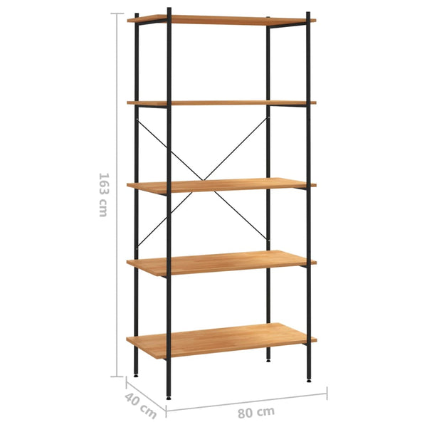 Bookshelves 5 Tier Shelving Unit Black And Oak 80X40x163 Cm