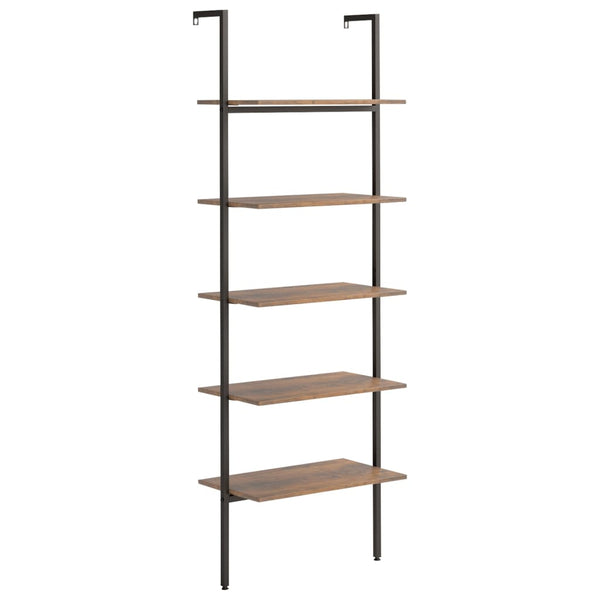 Bookshelves 5 Tier Leaning Shelf Dark Brown And Black 64X35x185 Cm