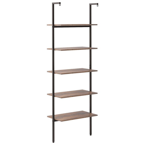 Bookshelves 5 Tier Leaning Shelf Dark Brown And Black 64X35x185 Cm