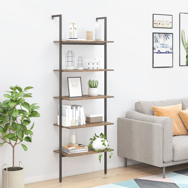 Bookshelves 5 Tier Leaning Shelf Dark Brown And Black 64X35x185 Cm