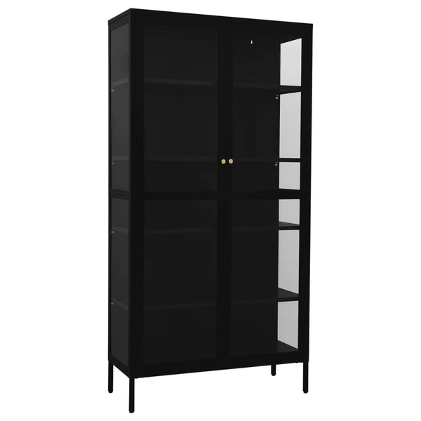 Cabinets & Cupboards Display Cabinet Black 90X40x180 Cm Steel And Tempered Glass