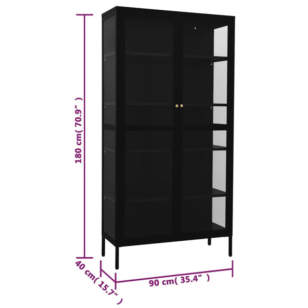 Cabinets & Cupboards Display Cabinet Black 90X40x180 Cm Steel And Tempered Glass