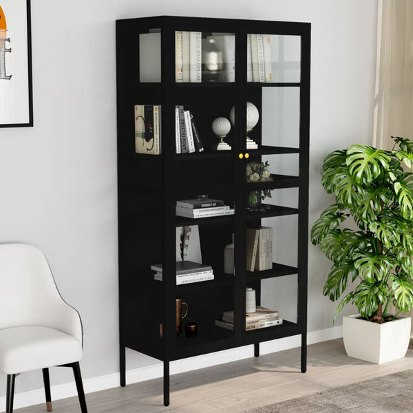 Cabinets & Cupboards Display Cabinet Black 90X40x180 Cm Steel And Tempered Glass