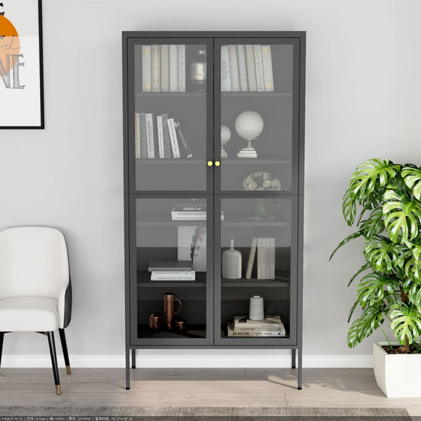 Cabinets & Cupboards Display Cabinet Anthracite 90X40x180 Cm Steel And Tempered Glass