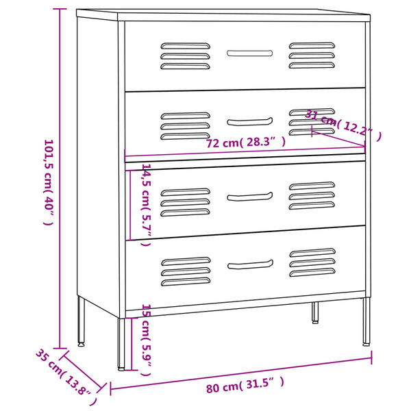 Dressers & Chests of Drawers Chest Of Drawers Anthracite 80X35x101.5 Cm Steel