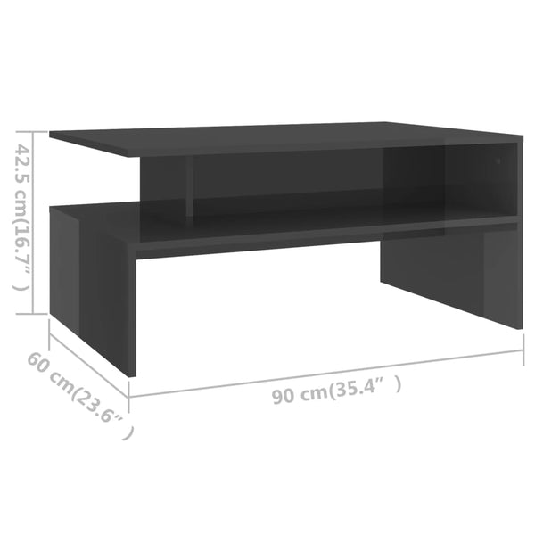 Coffee Tables Coffee Table High Gloss Grey 90X60x42.5 Cm Engineered Wood