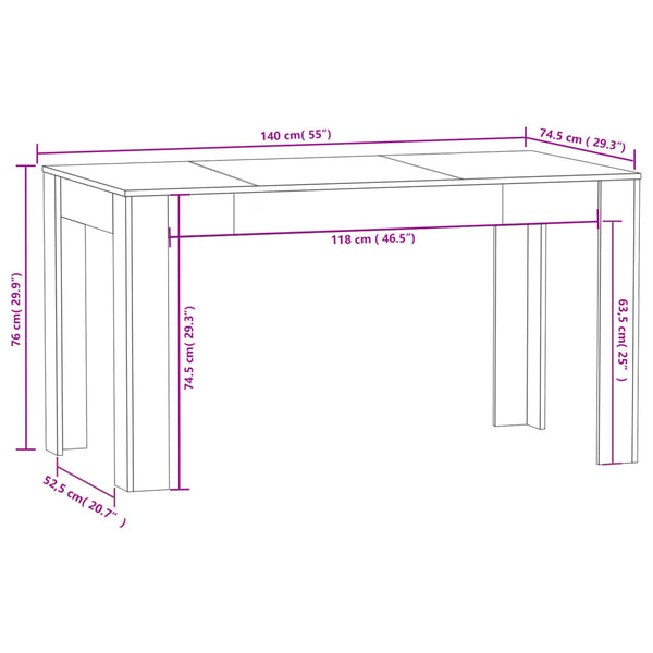 Dining Tables Dining Table White 140X74.5X76 Cm Engineered Wood