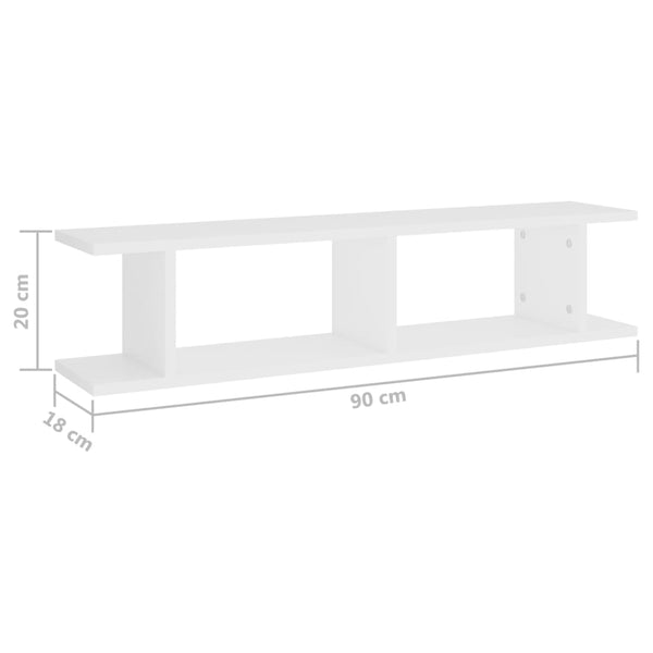 Wall Shelves 2 Pcs White 90X18x20 Cm Engineered Wood