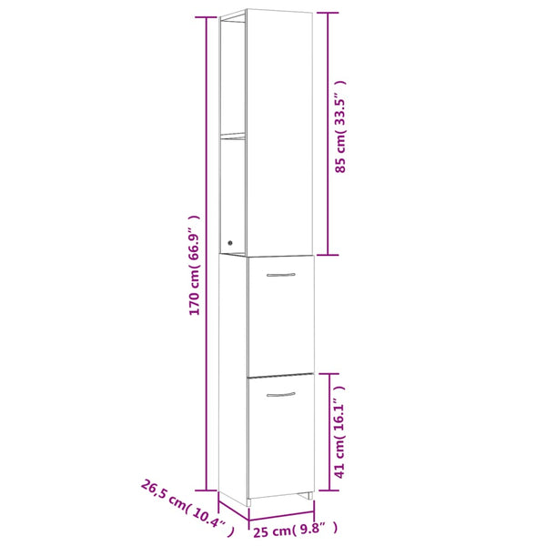 Bathroom Cabinets Bathroom Cabinet White 25X26.5X170 Cm Engineered Wood