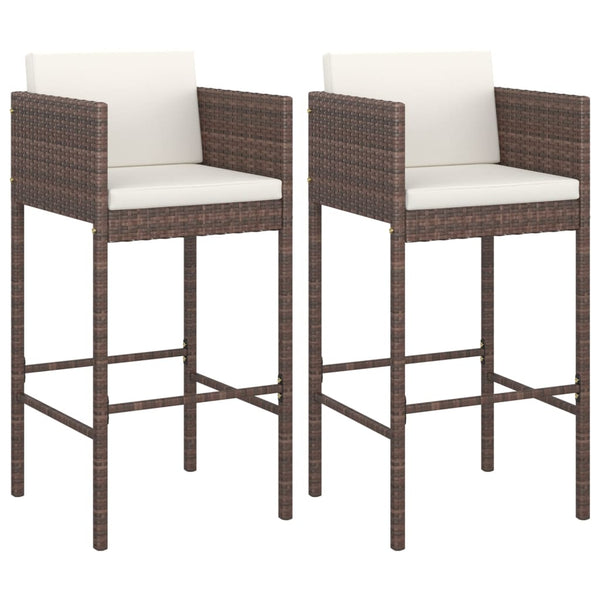 Benches Bar Stools Bar Stools 2 Pcs With Cushions Brown Poly Rattan