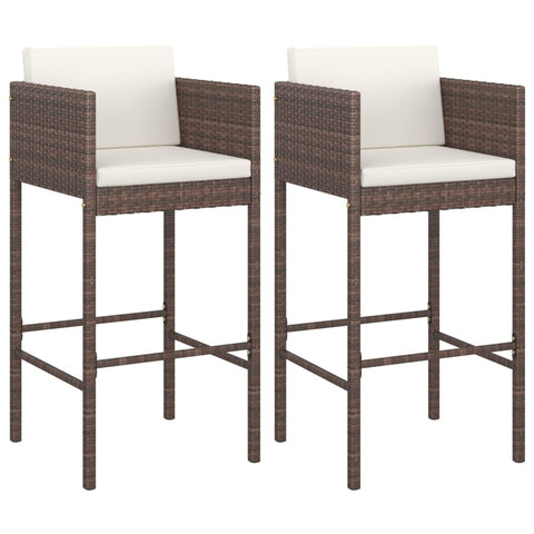 Benches Bar Stools Bar Stools 2 Pcs With Cushions Brown Poly Rattan