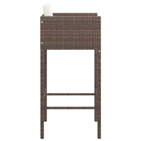 Benches Bar Stools Bar Stools 2 Pcs With Cushions Brown Poly Rattan