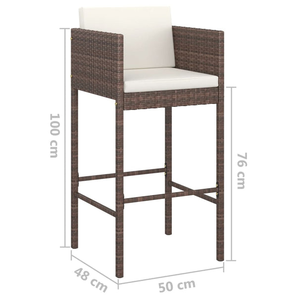 Benches Bar Stools Bar Stools 2 Pcs With Cushions Brown Poly Rattan