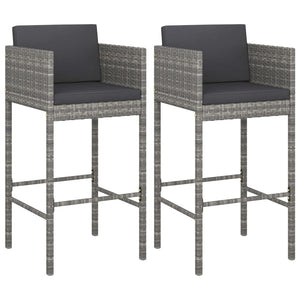 Benches Bar Stools Bar Stools 2 Pcs With Cushions Grey Poly Rattan