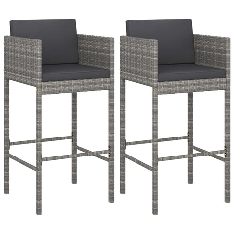 Bar Stools 2 Pcs With Cushions Grey Poly Rattan