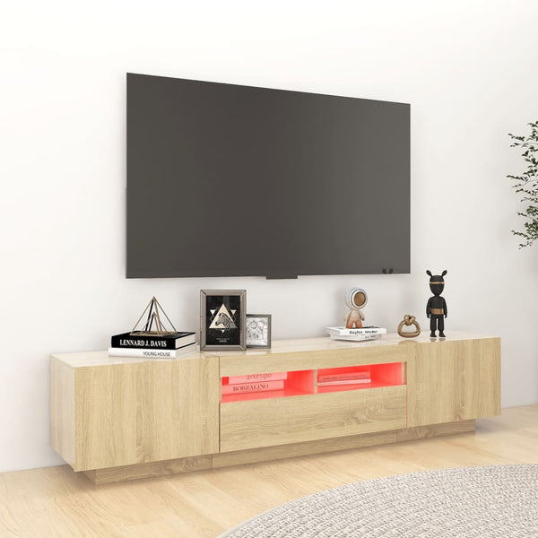 TV Stands & Entertainment Units Tv Cabinet With Led Lights Sonoma Oak 180X35x40 Cm