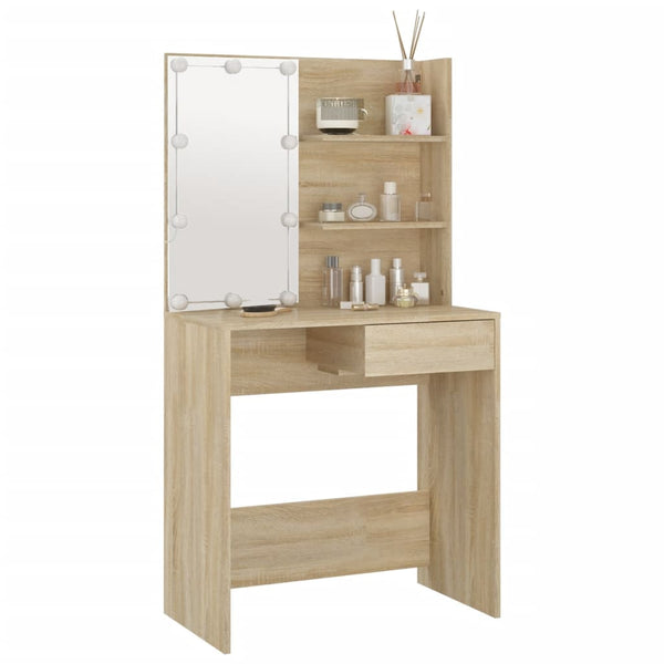 Dressing Tables Dressing Table With Led Sonoma Oak 74.5X40x141 Cm Engineered Wood