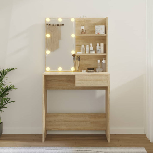 Dressing Tables Dressing Table With Led Sonoma Oak 74.5X40x141 Cm Engineered Wood