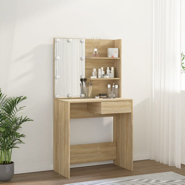 Dressing Tables Dressing Table With Led Sonoma Oak 74.5X40x141 Cm Engineered Wood