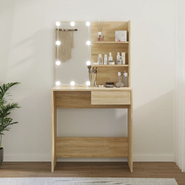 Dressing Tables Dressing Table With Led Sonoma Oak 74.5X40x141 Cm Engineered Wood