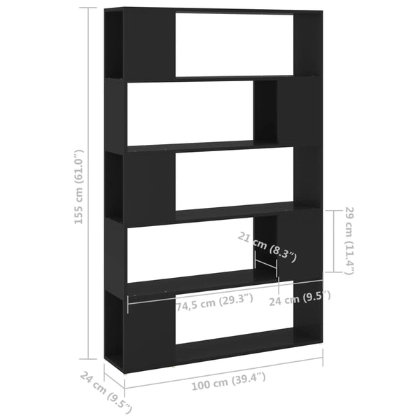 Cabinets & Cupboards Book Cabinet Room Divider Black 100X24x155 Cm Engineered Wood