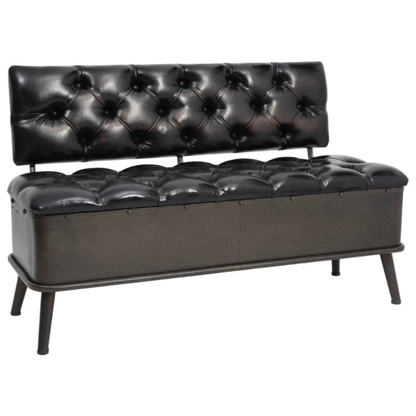 Benches Storage Bench With Backrest 110 Cm Black Faux Leather