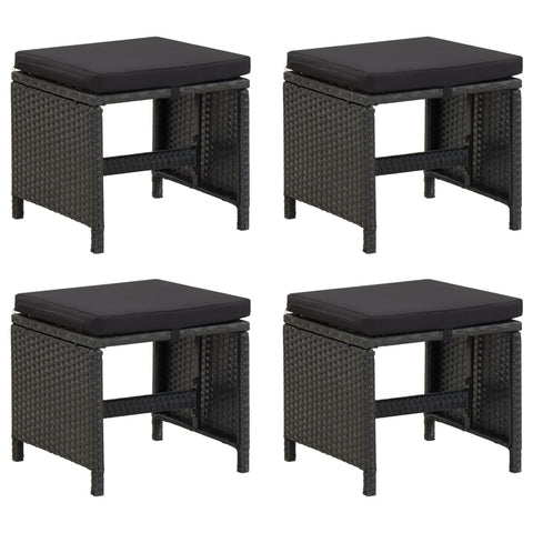 Benches Bar Stools Garden Stools 4 Pcs With Cushions Poly Rattan Black