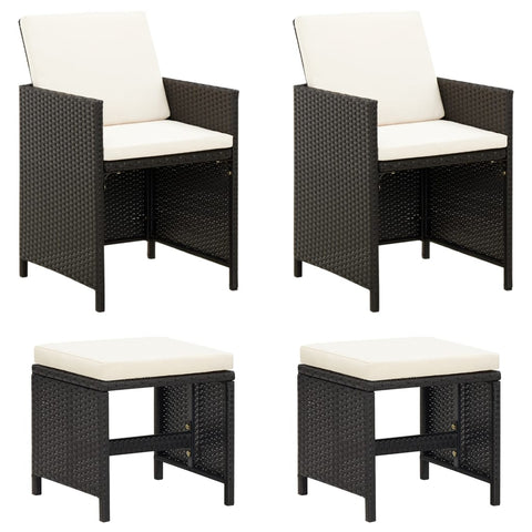 Patio Chairs 4 Piece Garden Chair And Stool Set Poly Rattan Black