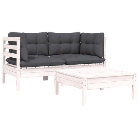 Loungers 3 Piece Garden Lounge Set With Cushions White Solid Pinewood